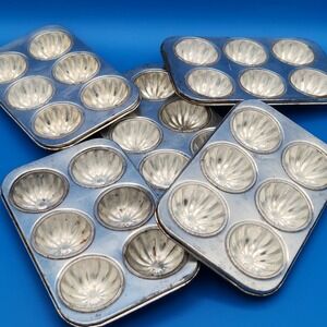 5 Vintage Hoan Aluminum Fluted Mini Tart Pastry‎ Candy Chocolate Baking Pan Toy